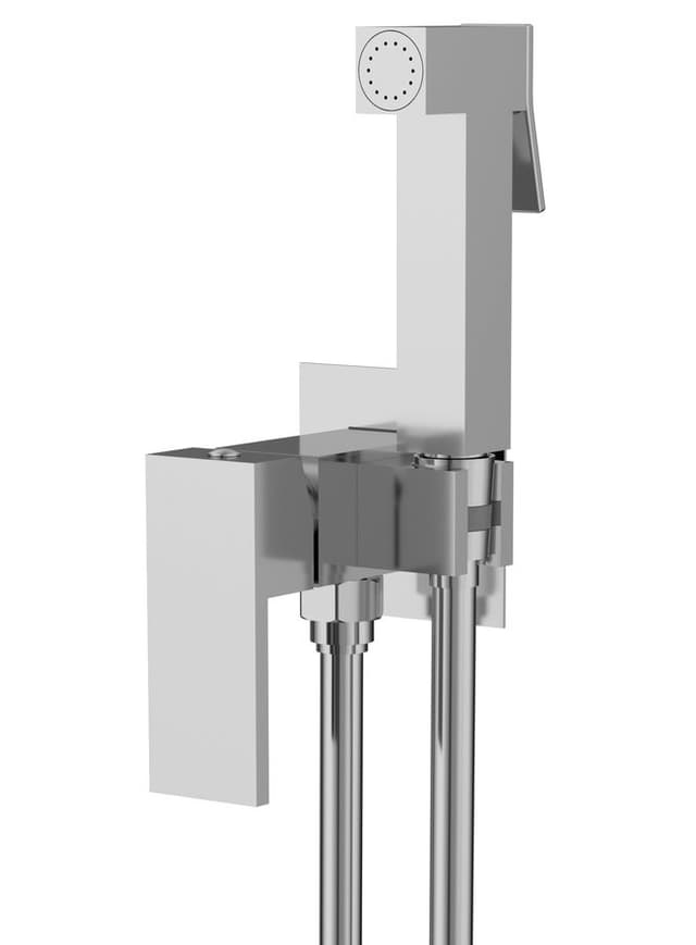 CUBEMIX bateria bidetowa podtynkowa ze słuchawką bidetową i wężem, kwadratowa, chrom