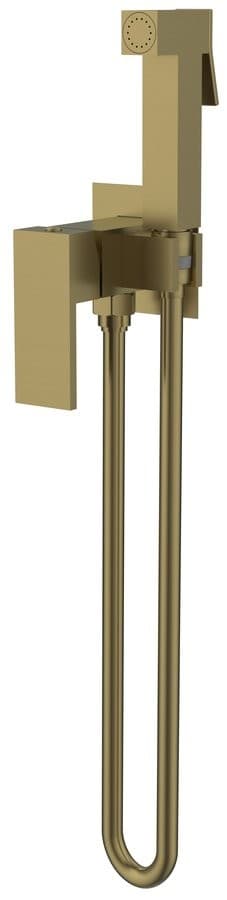 CUBEMIX bateria bidetowa podtynkowa ze słuchawką bidetową i wężem, kwadratowa, złoto mat