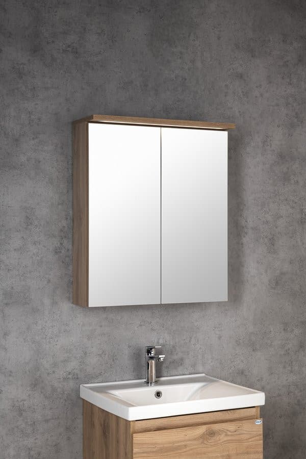 KAWA STRIP szafka z lustrem, oświetlenie LED 60x70x22cm, dąb emporio