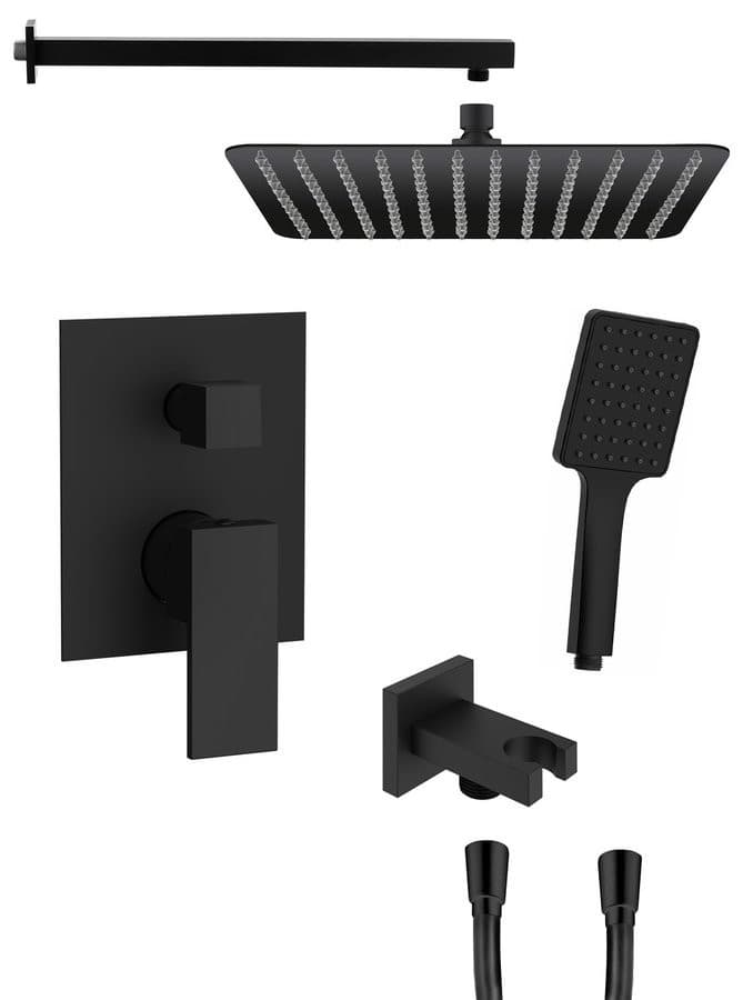 CUBEMIX zestaw prysznicowy z baterią podtynkową, 2 wyjścia, przyłącze kątowe, czarny mat