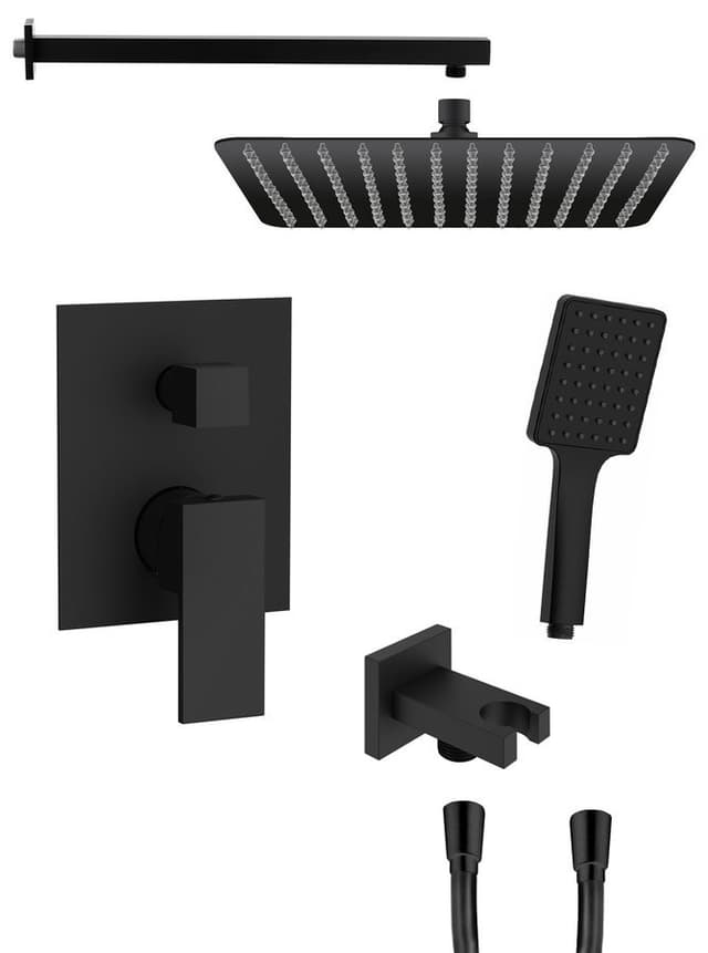 CUBEMIX zestaw prysznicowy z baterią podtynkową, 2 wyjścia, przyłącze kątowe, czarny mat