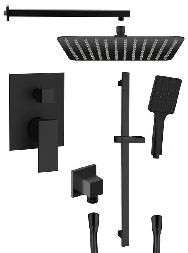 CUBEMIX zestaw prysznicowy z baterią podtynkową, 2 wyjścia, przesuwny uchwyt prysznica, czarny mat