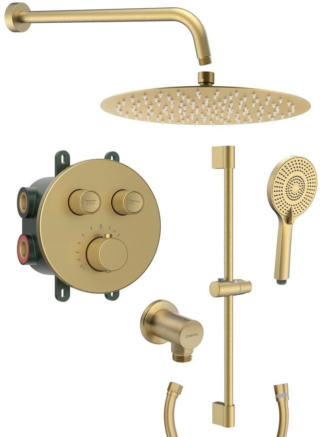 SMART SELECT zestaw prysznicowy podtynkowy z baterią termostatyczną, 2 wyjścia, przesuwny uchwyt prysznicowy, złoto mat
