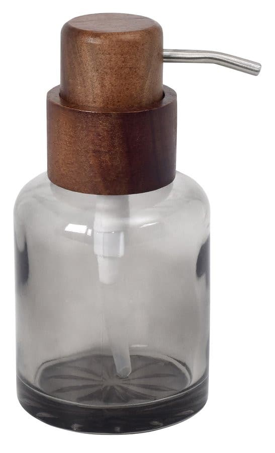 FIGO wolnostojący dozownik mydła 300ml, szkło przydymione/drewno