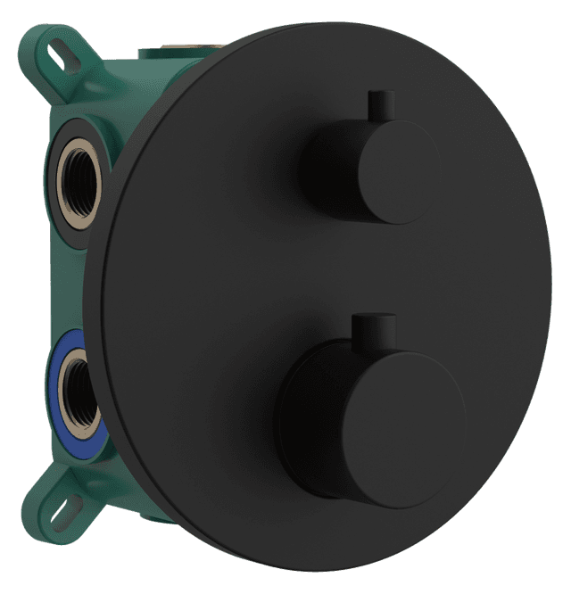 Bateria prysznicowa podtynkowa, termostatyczna, 2 wyjścia, box podtynkowy, czarny mat