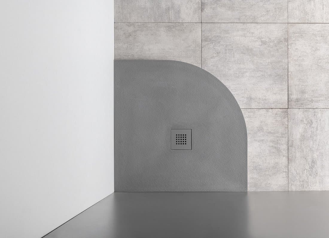 MITIA sprchová vanička z litého mramoru, čtvrtkruh 90x90cm, šedá