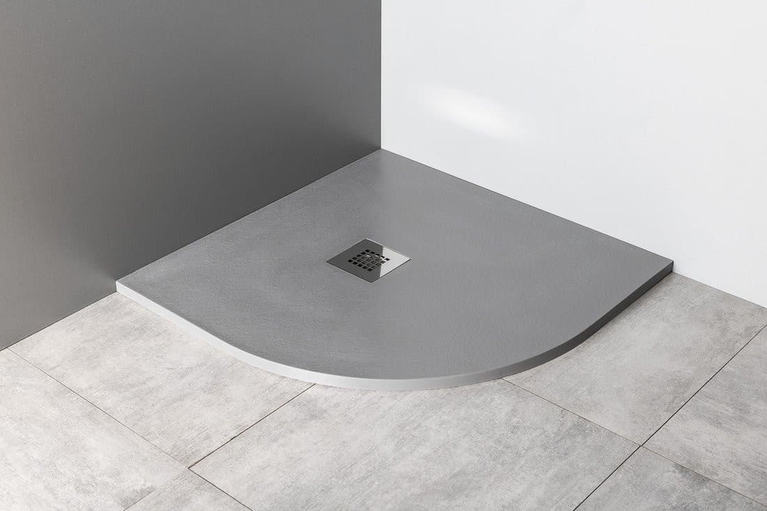 MITIA sprchová vanička z litého mramoru, čtvrtkruh 90x90cm, šedá
