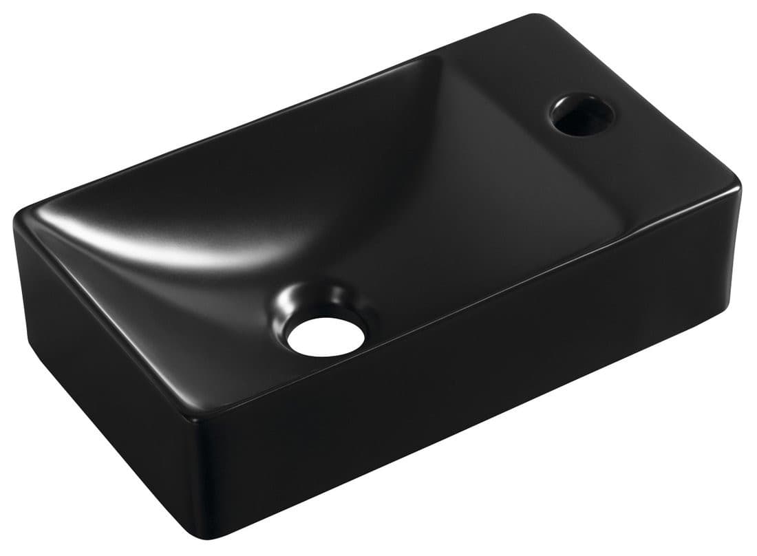 MARGITHA umywalka ceramiczna 38x22cm, otwór na baterię po prawej stronie, czarny mat