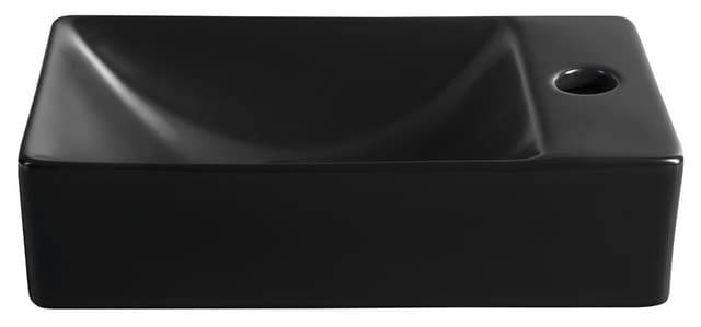 MARGITHA umywalka ceramiczna 38x22cm, otwór na baterię po prawej stronie, czarny mat