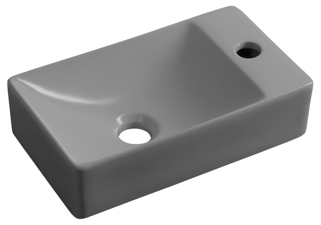 MARGITHA umywalka ceramiczna 38x22cm, otwór na baterię po prawej stronie, szary