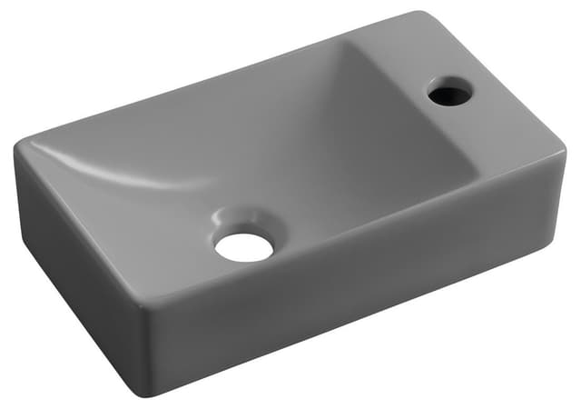 MARGITHA umywalka ceramiczna 38x22cm, otwór na baterię po prawej stronie, szary