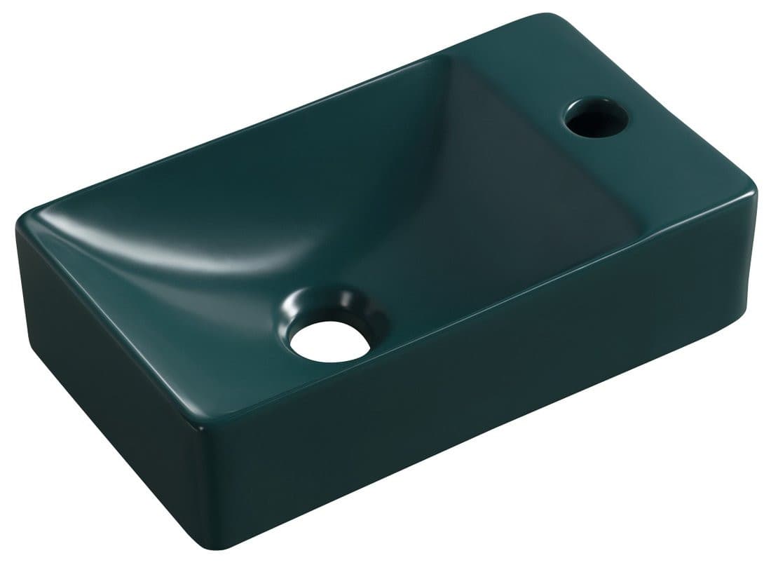 MARGITHA umywalka ceramiczna 38x22cm, otwór na baterię po prawej stronie, petrol