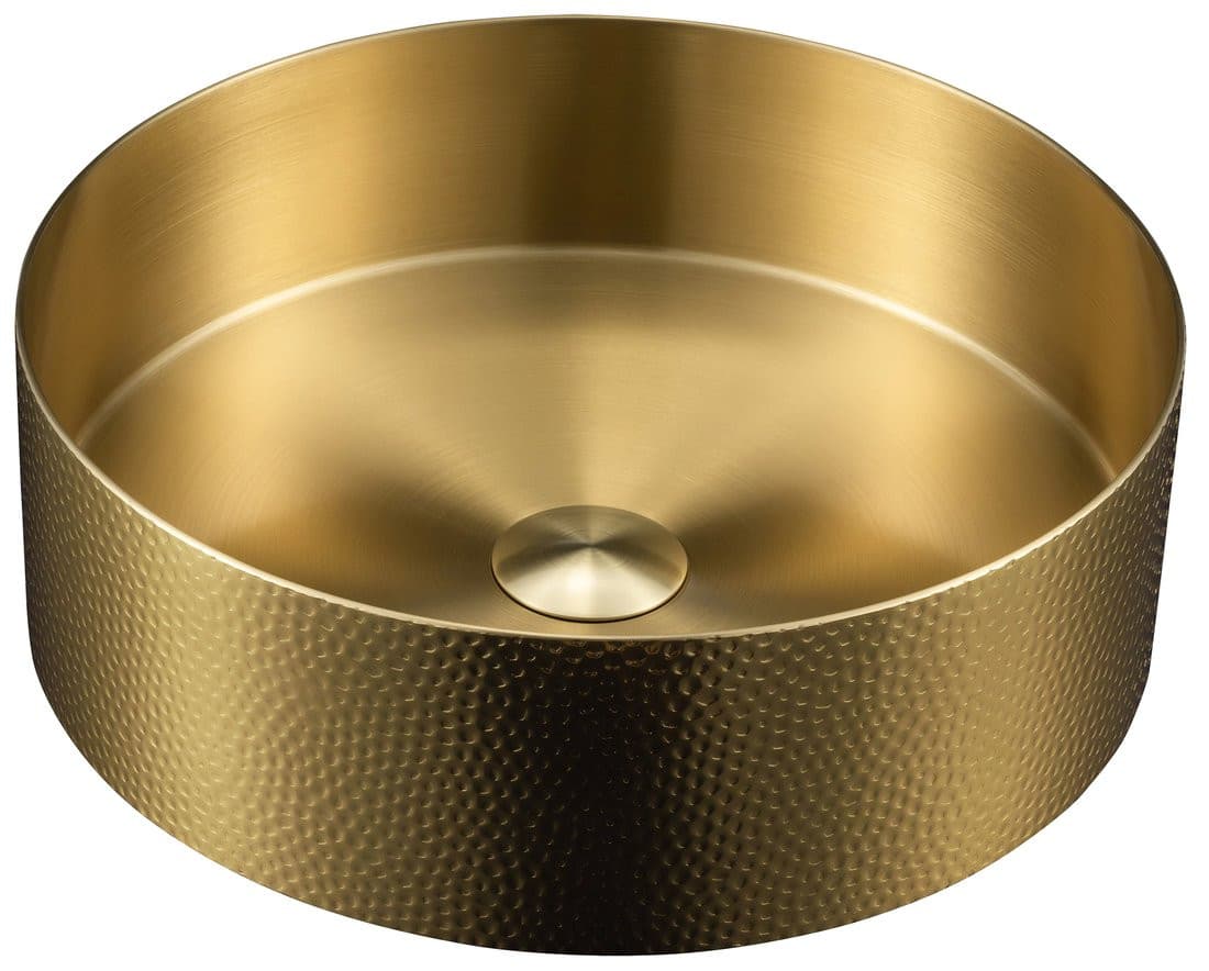 AURUM umywalka nablatowa ze stali nierdzewnej, średnica 38cm, z odpływem, kuty metal, złoto mat