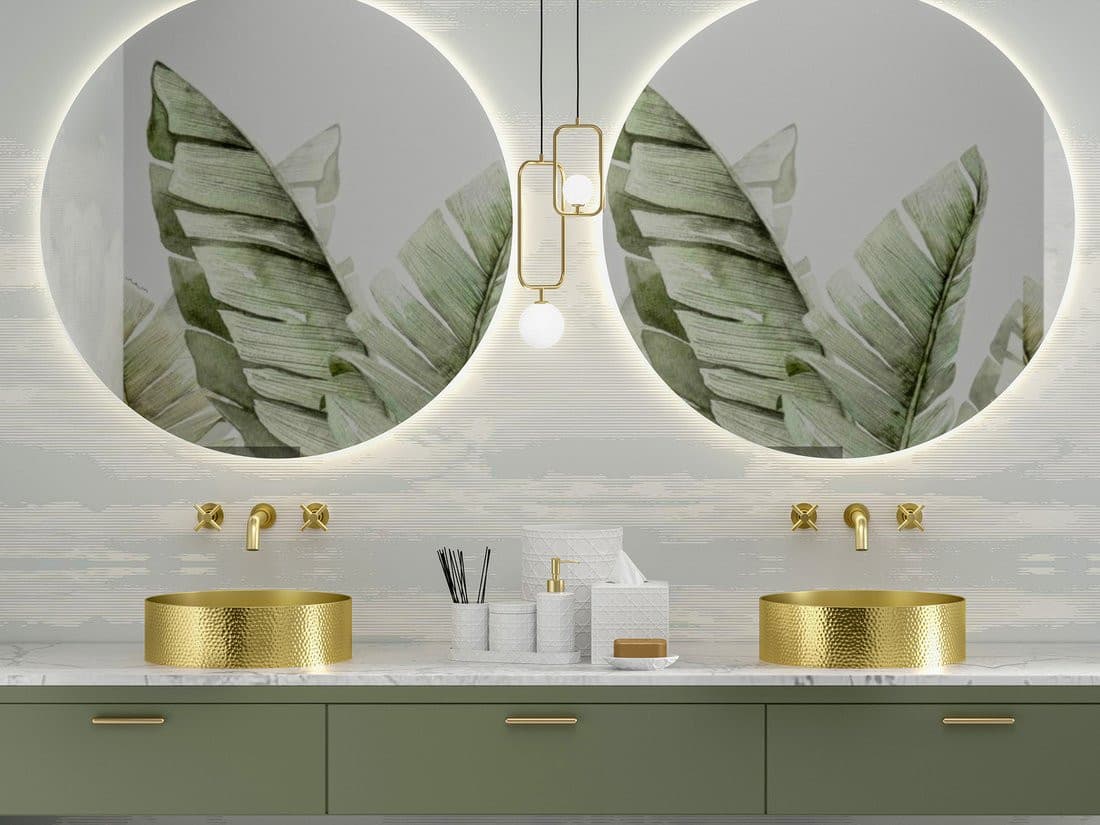 AURUM umywalka nablatowa ze stali nierdzewnej, średnica 38cm, z odpływem, kuty metal, złoto mat