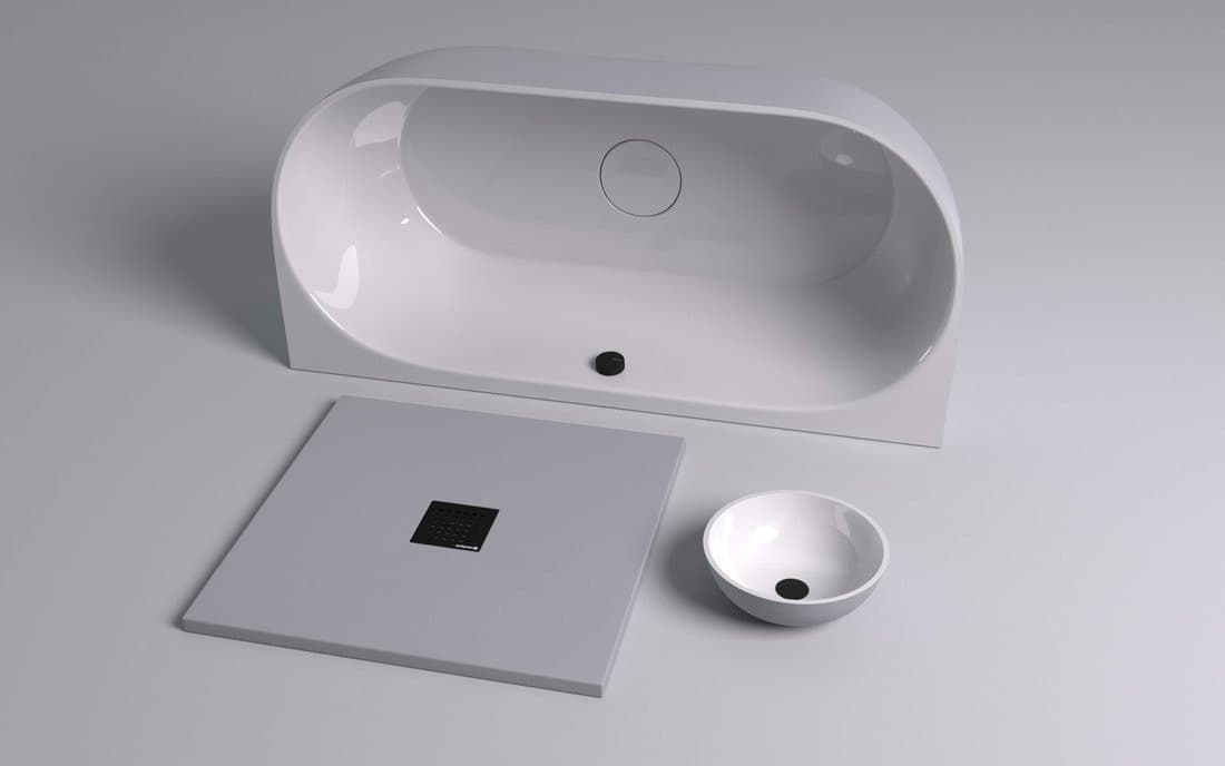 BANERA ROUND umywalka kompozytowa nablatowa, Ø 39 cm, biały/szary mat