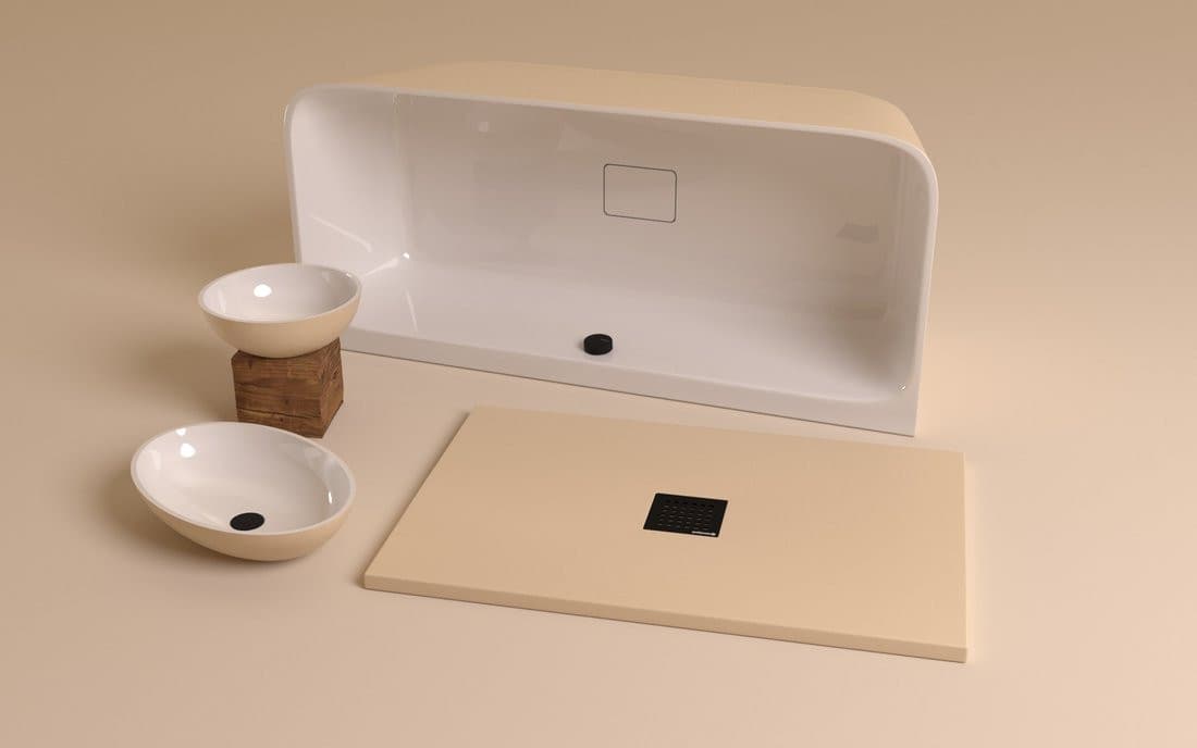 BANERA ROUND umywalka kompozytowa nablatowa, Ø 39 cm, biały/beż mat