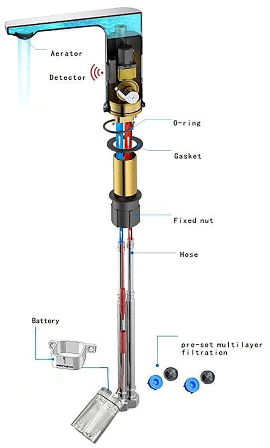 Sensorowa bateria stojąca z regulacją temperatury, 6V DC (4xAA), chrom