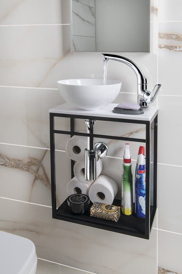 MINOR blat pod umywalkę 40x22,5cm, bateria po prawej stronie, kompozyt, biały