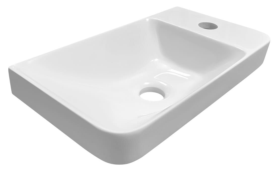 ZORBA umywalka 40x22cm, odlew marmurowy, bateria po prawej stronie, biały