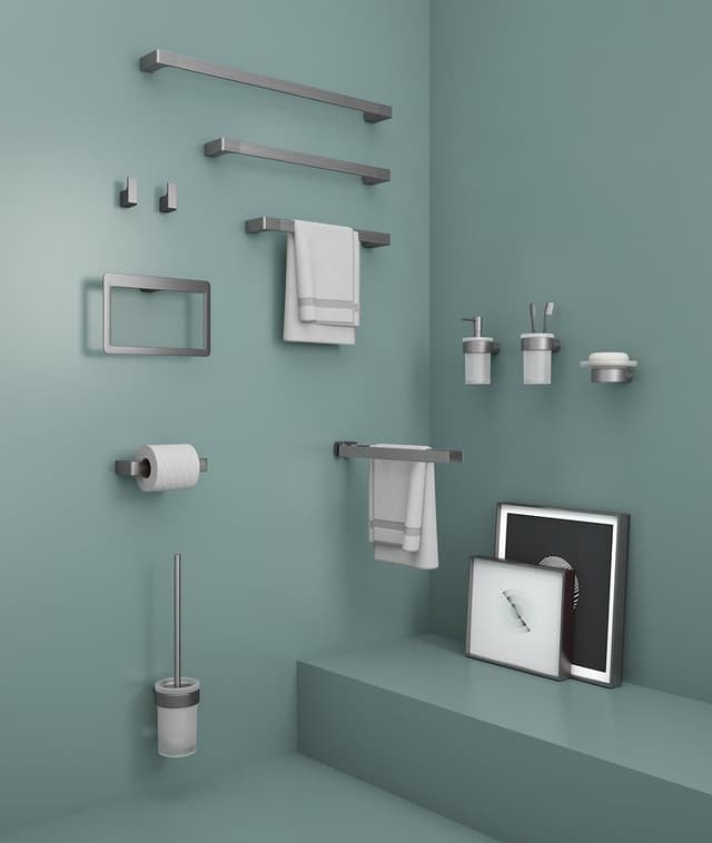 PIRENEI obrotowy wieszak na ręczniki podwójny 350mm, gun metal