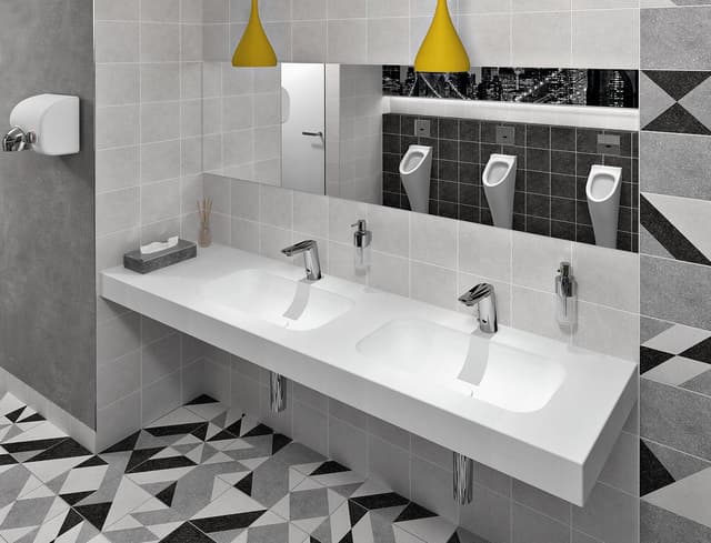 EMICO umywalka podwójna prawa, 250x50 cm, wersja L, Rockstone biały mat