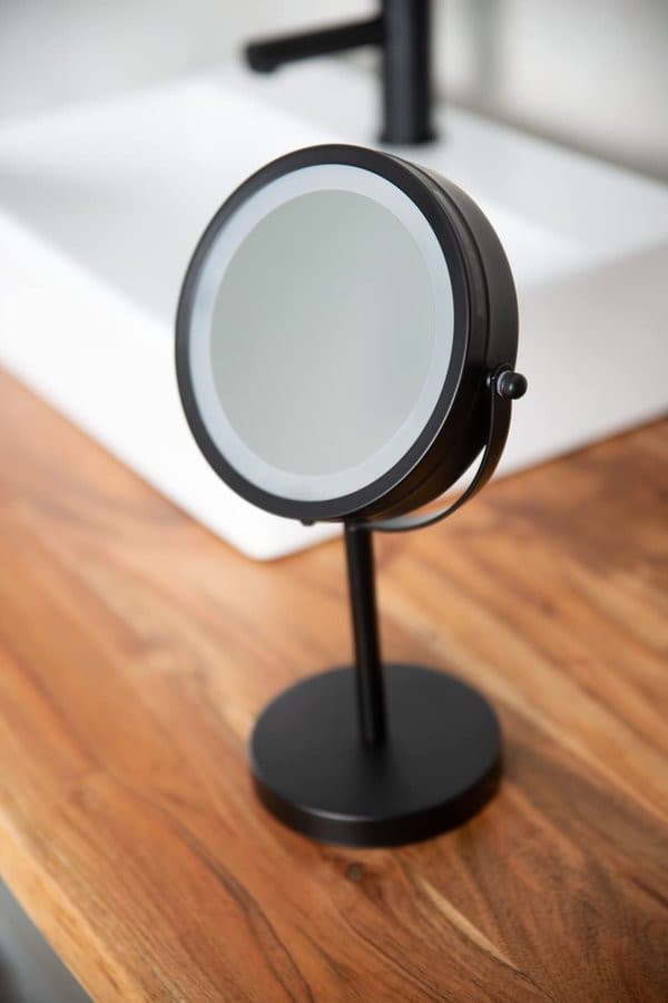 DAISY lusterko kosmetyczne stojące LED, średnica 150mm, dwustronne, czarny