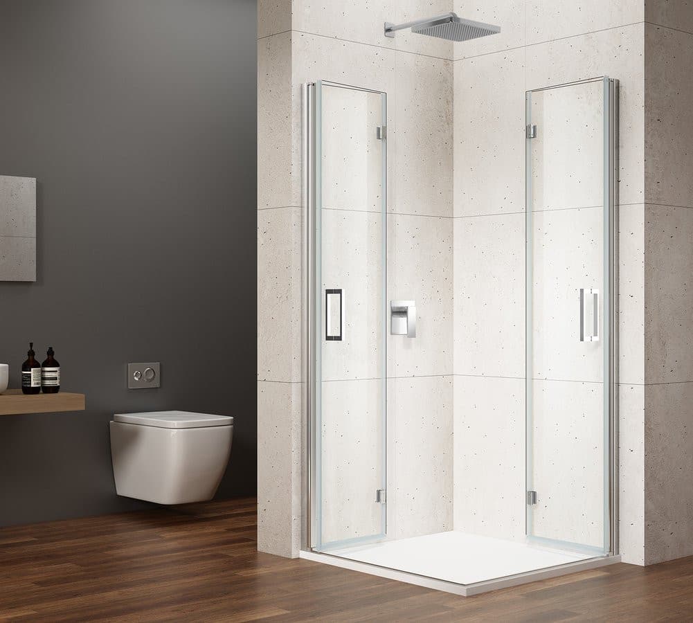 LORO drzwi do wnęki składane, wejście z rogu 900mm, szkło czyste