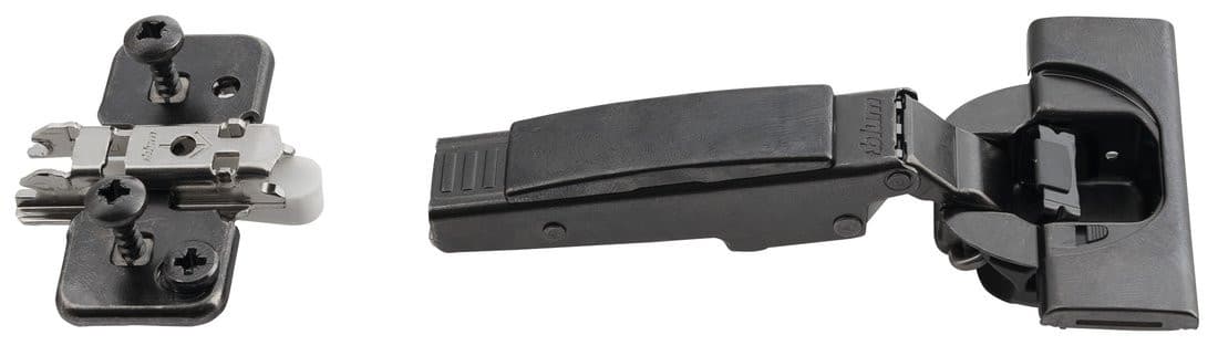 BLUM zawias meblowy , nakładany, soft close, z zaślepkami, onyks czarny