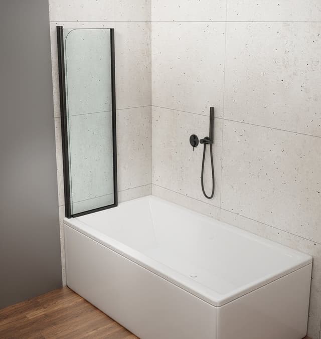 WILA parawan wannowy 900x1400 mm, składany, czarny, szkło czyste