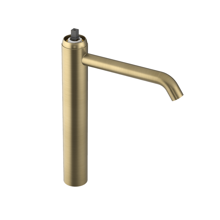 ULTRAMIX kurpus wysokej baterii umywalkowej bez odpływu, przedłużona dysza, złoto mat