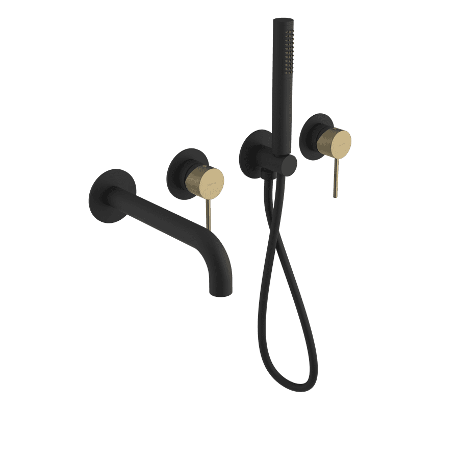 ULTRAMIX bateria wannowa podtynkowa, kompletna, 2 wyjścia, czarny mat/złoto mat