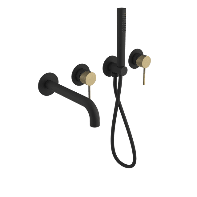 ULTRAMIX bateria wannowa podtynkowa, kompletna, 2 wyjścia, czarny mat/złoto mat