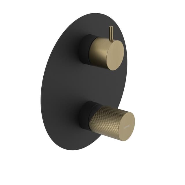 ULTRATAP bateria prysznicowa podtynkowa, 3 wyjścia, obrotowy przełącznik, czarny matzłoto mat