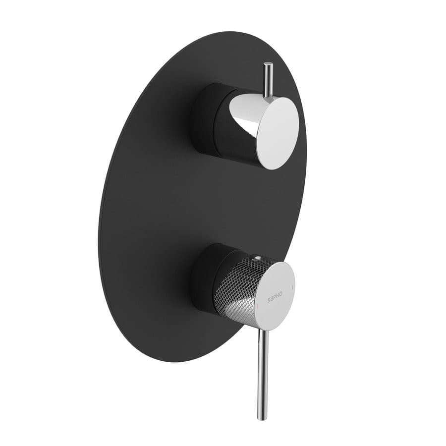 ULTRASAN bateria prysznicowa podtynkowa, 3 wyjścia, obrotowy przełącznik, czarny mat/chrom
