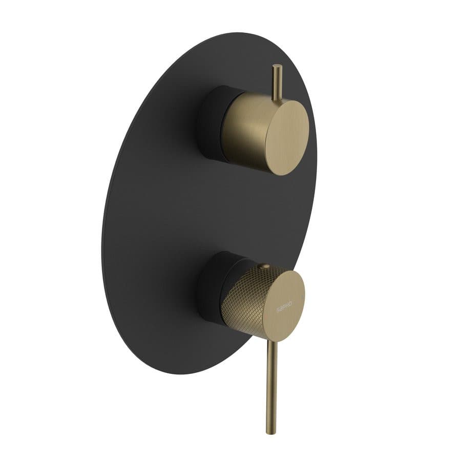 ULTRASAN bateria prysznicowa podtynkowa, 3 wyjścia, obrotowy przełącznik, czarny mat/złoty mat