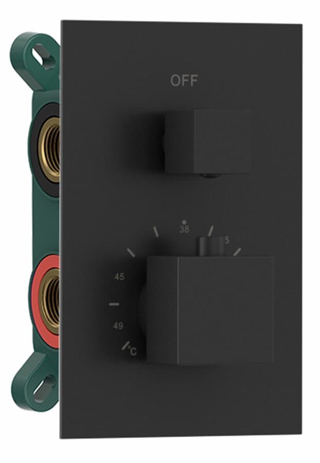 LATUS bateria prysznicowa podtynkowa termostatyczna, 2 wyjścia, box podtynkowy, czarny mat