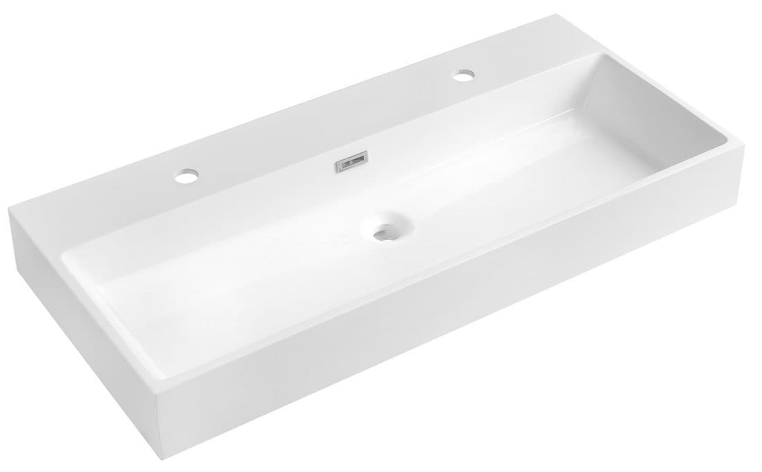AQUATIC umywalka, odlew marmurowy, 100x46cm, 2 otwory na baterie, biały