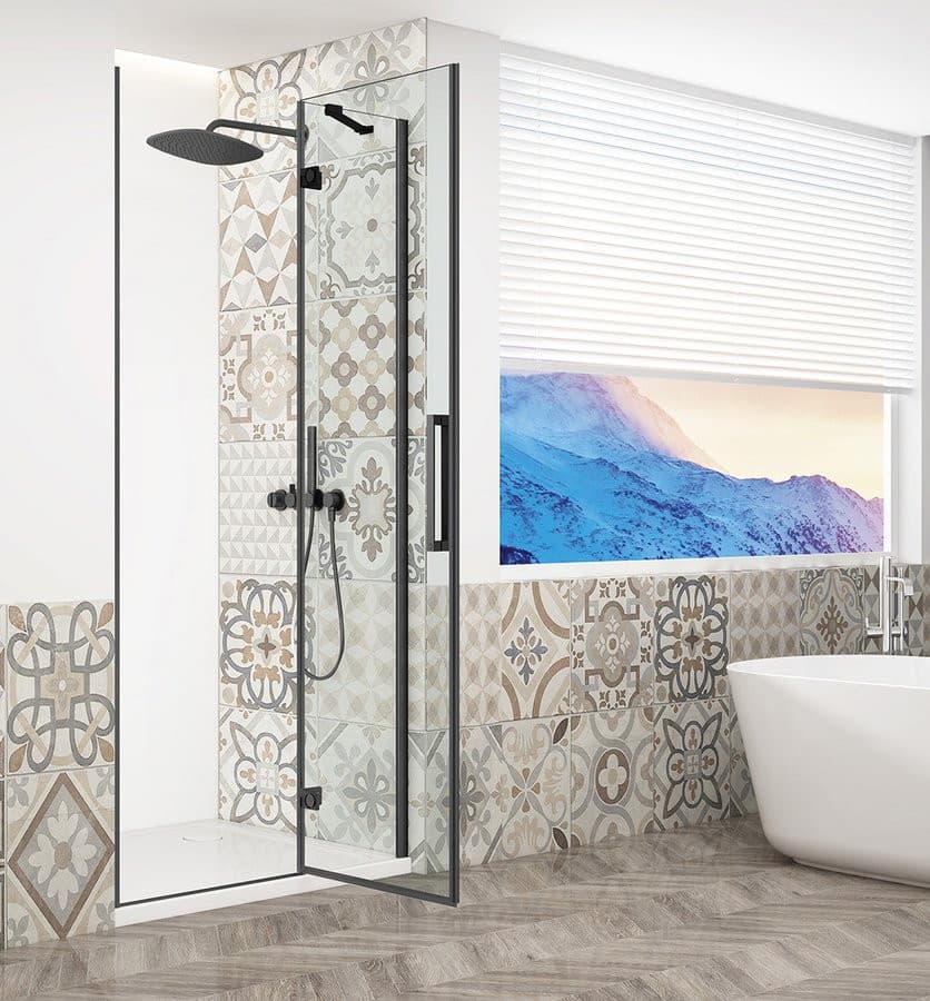 TRINITY BLACK drzwi prysznicowe do wnęki 1000 mm, szkło czyste, prawe