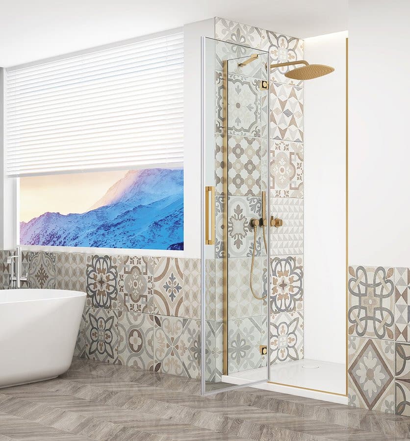 TRINITY GOLD drzwi prysznicowe do wnęki 800 mm, szkło czyste, lewe