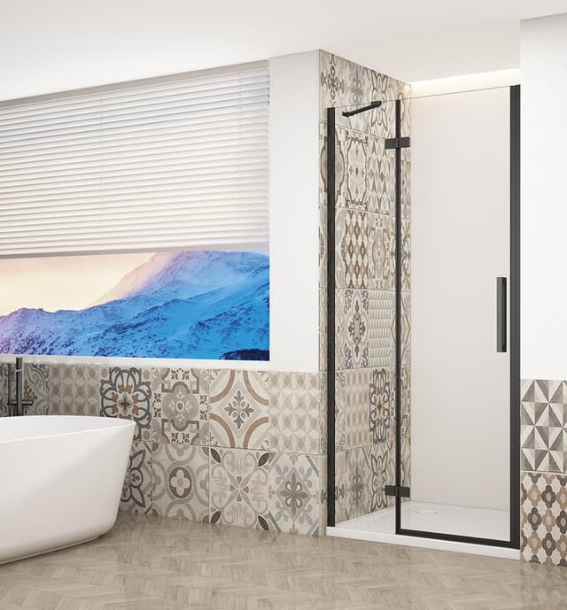 TRINITY BLACK drzwi prysznicowe do wnęki 900 mm, szkło czyste, lewe