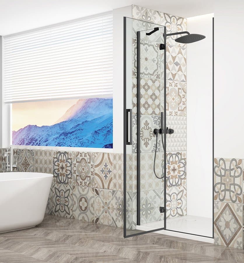 TRINITY BLACK drzwi prysznicowe do wnęki 900 mm, szkło czyste, lewe
