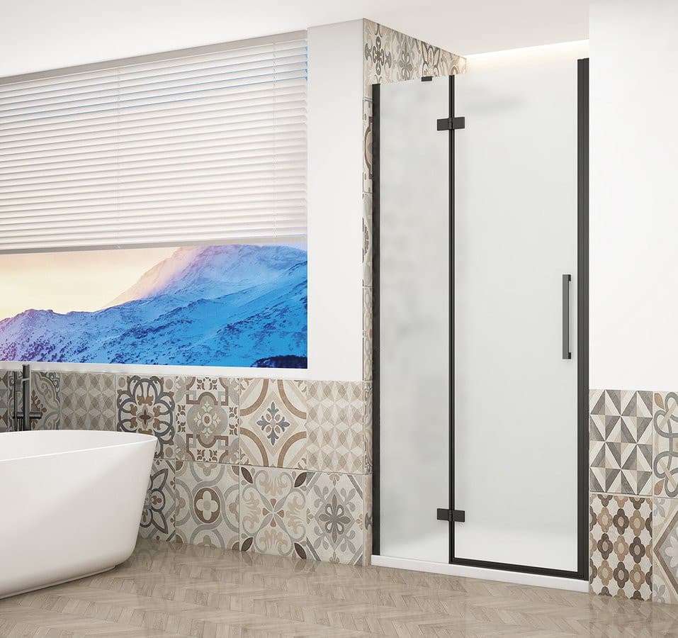 TRINITY BLACK drzwi prysznicowe do wnęki 900 mm, szkło matowe, lewe