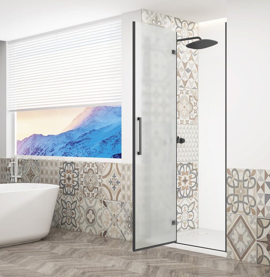 TRINITY BLACK drzwi prysznicowe do wnęki 900 mm, szkło matowe, lewe