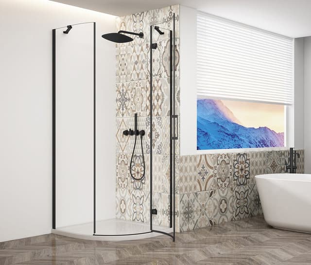 TRINITY BLACK kabina prysznicowa półokrągła 900x900mm, szkło czyste, prawa