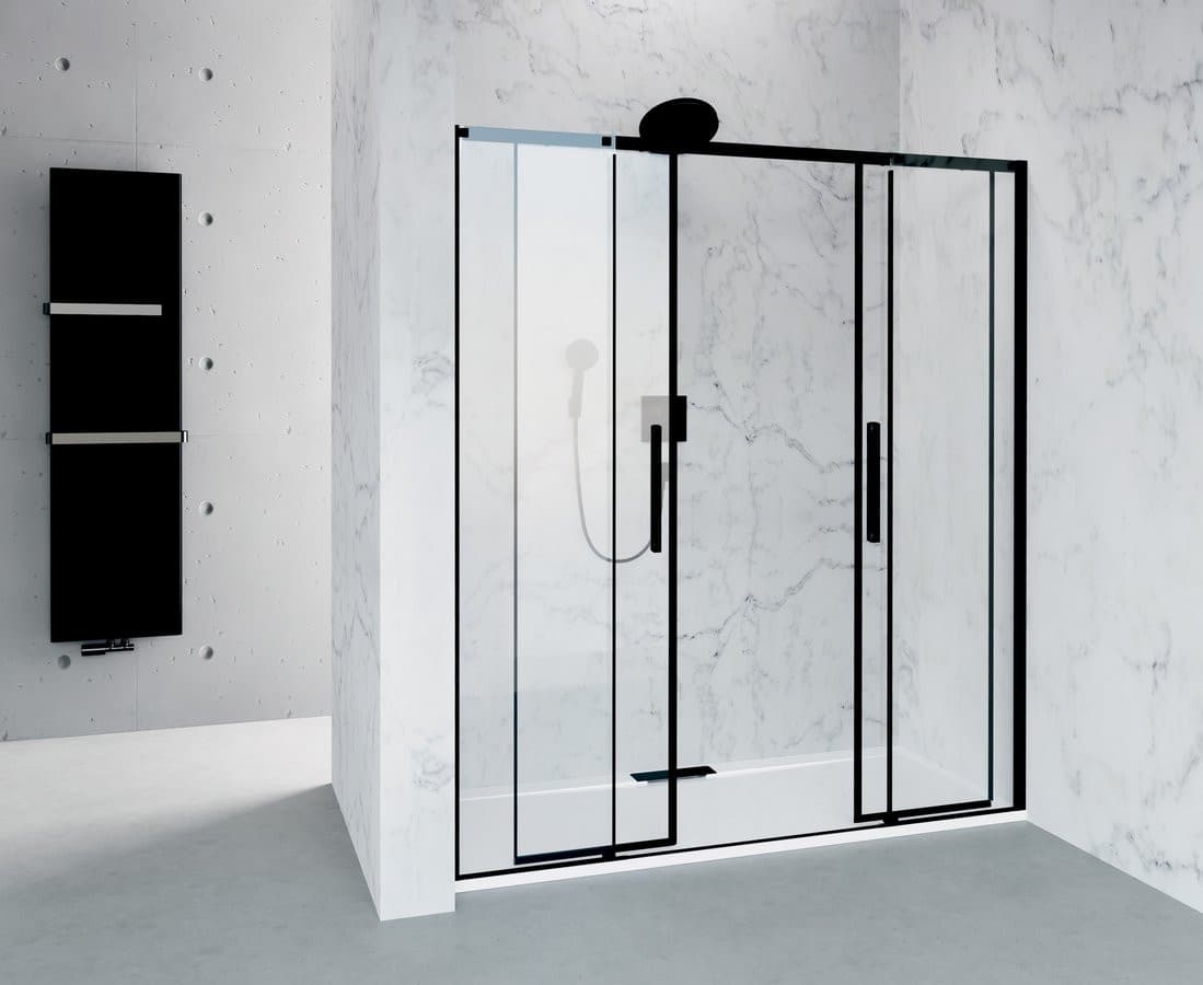 ALTIS BLACK drzwi prysznicowe przesuwne 1670-1710mm, wysokość 2000mm, szkło czyste