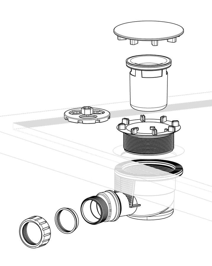 Syfon do brodzików, średnica 90mm, DN40, korek stal nierdzewna polerowana