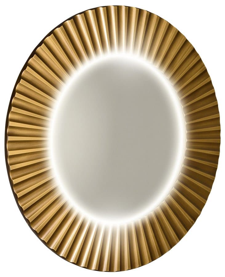 PRIDE okrągłe lustro z oświetleniem LED w ramie średnica 90cm, brąz