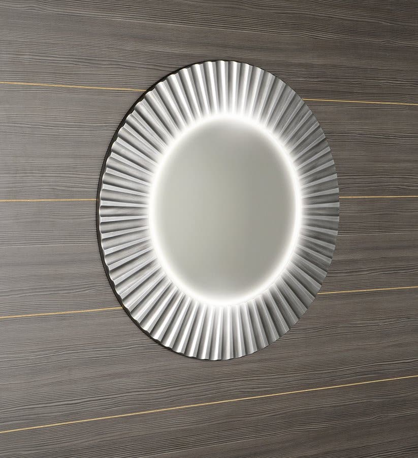 PRIDE okrągłe lustro z oświetleniem LED w ramie średnica 75cm, srebro