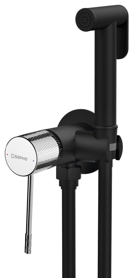 SOLARIS bateria bidetowa podtynkowa ze słuchawką bidetową i wężem, czarny mat/chrom