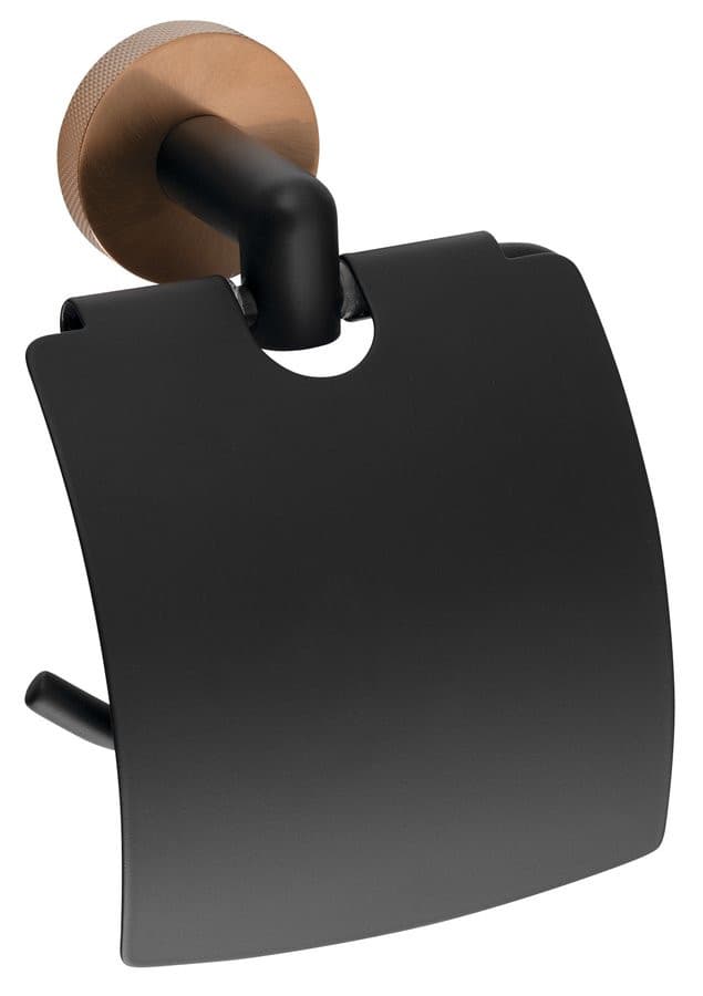 LARISSA wieszak na papier toaletowy z klapką, czarny/miedź mat